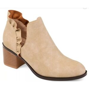 Journee Collection‎ Women's Beige Ruffle Ankle Booties Block Heel Size 11 NEW